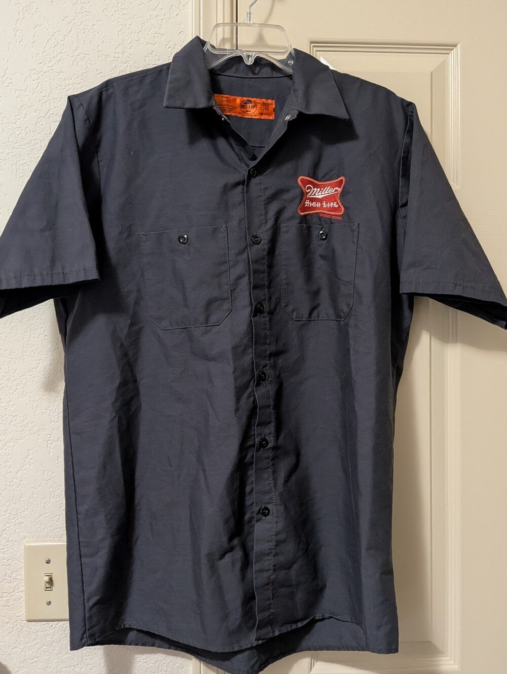 Vintage Charcoal Short Sleeve Button-Down Work Mechanic Shirt Red Patch Rare - Picture 2 of 5